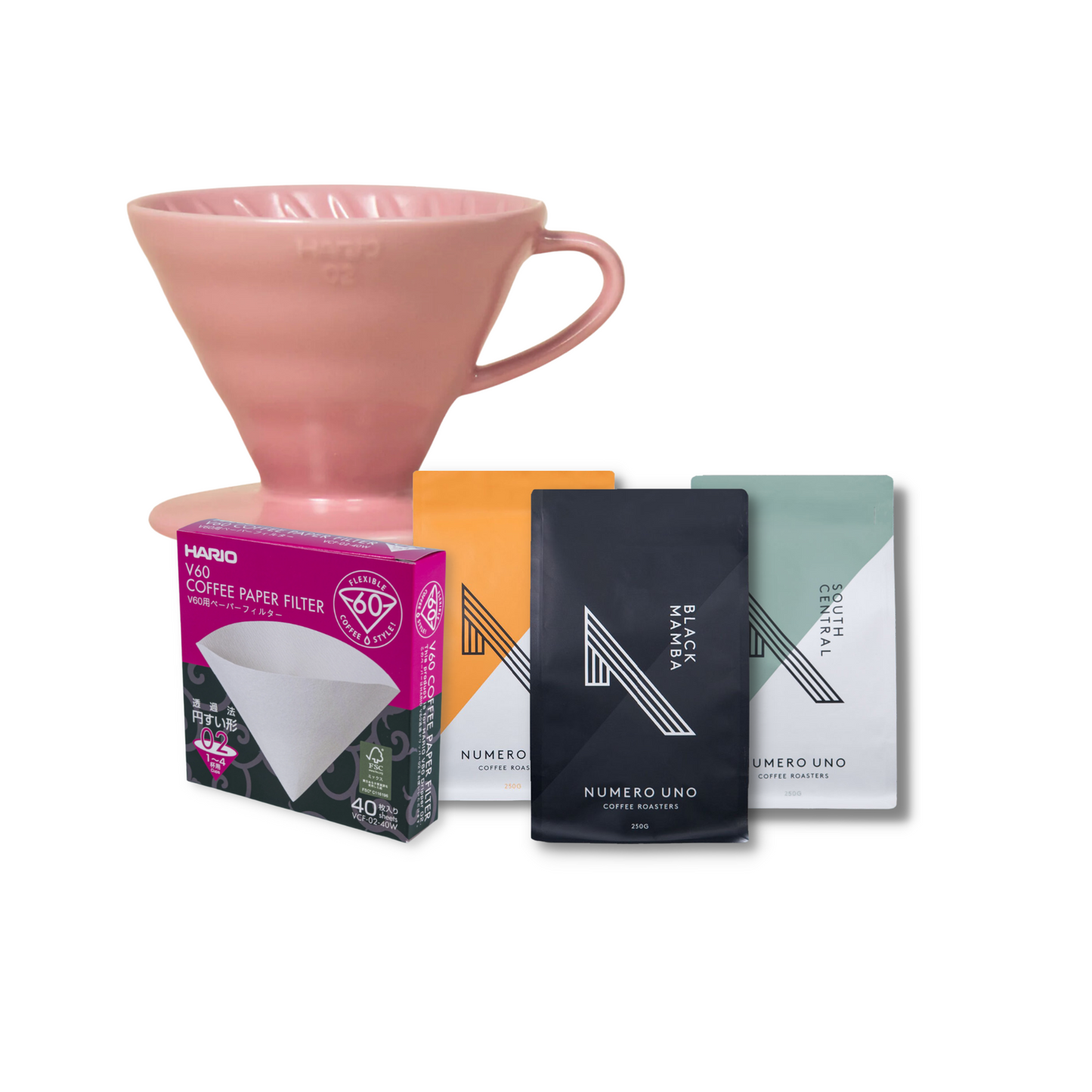 Hario Ceramic 02 V60 + Filter Papers + 250g Coffee Bundle